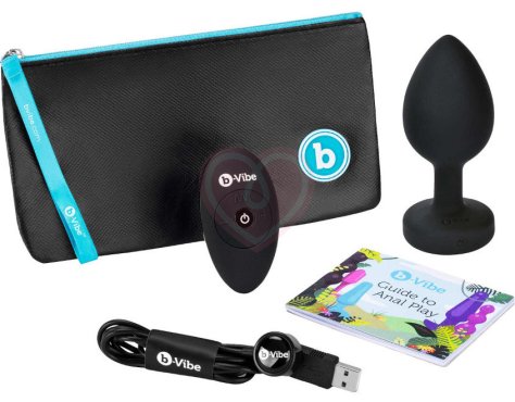 Большая вибропробка b-Vibe Vibrating Jewel Plug с кристаллом и пультом чёрная фото 3