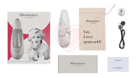Бесконтактный клиторальный стимулятор Womanizer Classic 2 Marilyn Monroe белый мрамор фото 5
