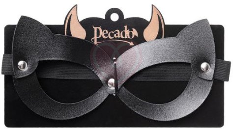 Открытая кожаная маска с кошачьими ушками Pecado BDSM черная фото 5