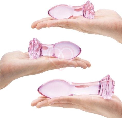 Набор стеклянных анальных пробок с розочками Glas Rosebud Butt Plug Set фото 2