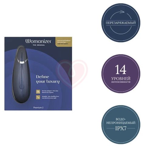 Бесконтактный клиторальный стимулятор Womanizer Premium 2 синий фото 4