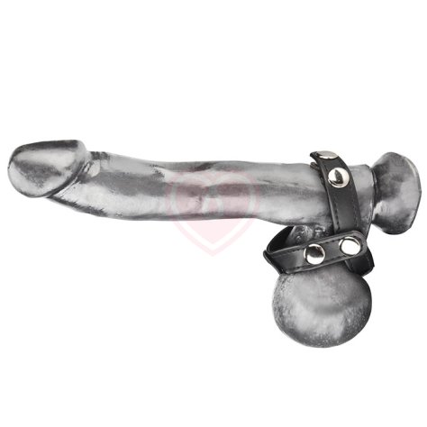 Кожаное кольцо на член с разделителем мошонки T-Style Cock Ring фото 1