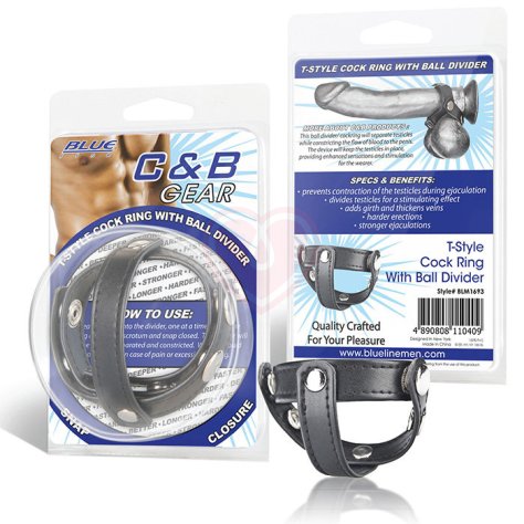 Кожаное кольцо на член с разделителем мошонки T-Style Cock Ring фото 2