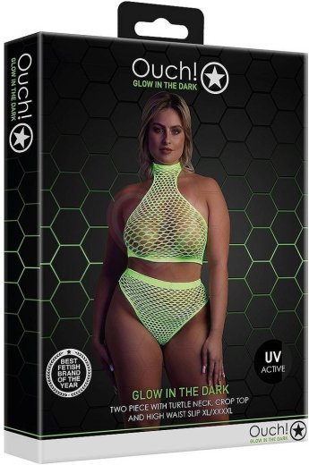 Комплект с топом и трусиками Ouch Glow Plus size светящийся в темноте зеленый неон фото 5