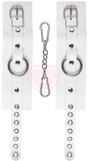 Кожаные наручники с люверсами Pecado BDSM белые фото 4