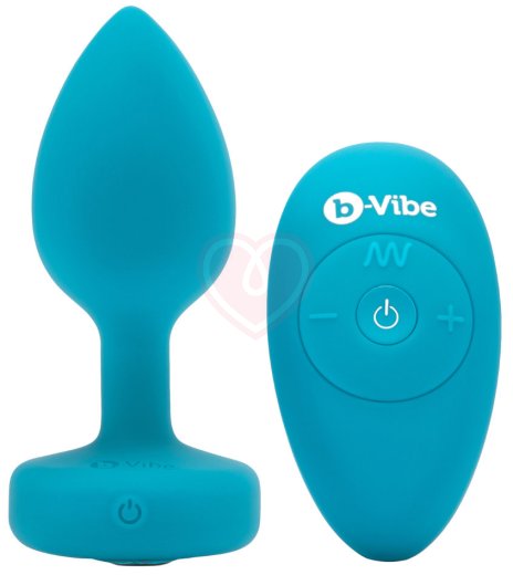 Маленькая вибропробка b-Vibe Vibrating Jewel Plug с кристаллом и пультом бирюзовая фото 7